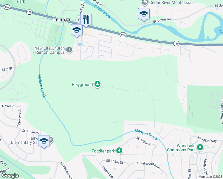 map of restaurants, bars, coffee shops, grocery stores, and more near 15557 Southeast 160th Place in Renton