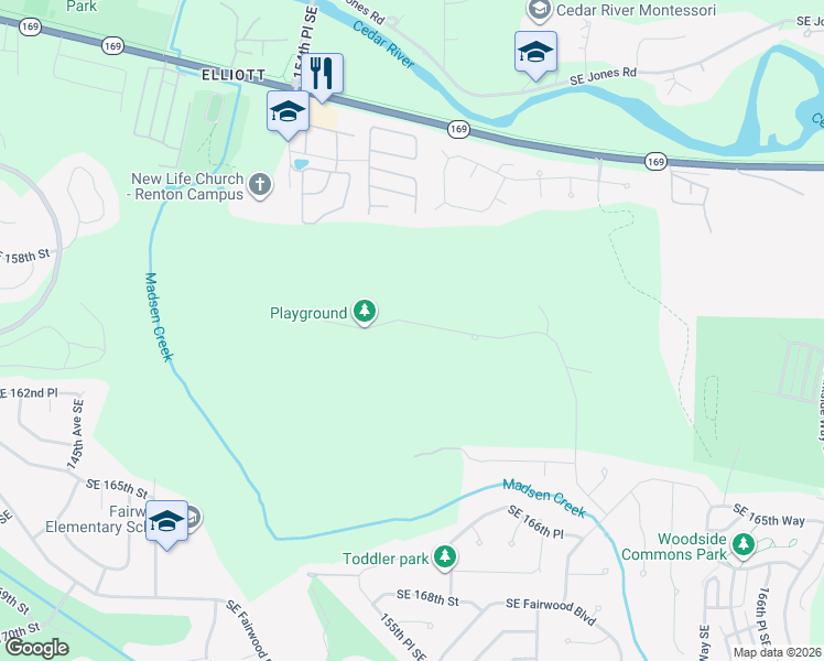 map of restaurants, bars, coffee shops, grocery stores, and more near 15557 160th Place Southeast in Renton