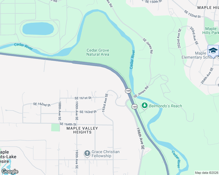 map of restaurants, bars, coffee shops, grocery stores, and more near 16013 193rd Avenue Southeast in Renton
