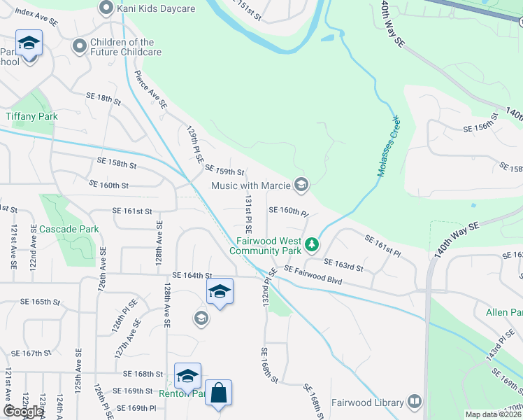 map of restaurants, bars, coffee shops, grocery stores, and more near 16042 131st Place Southeast in Renton