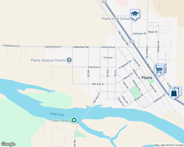 map of restaurants, bars, coffee shops, grocery stores, and more near 305 3rd Street in Plains