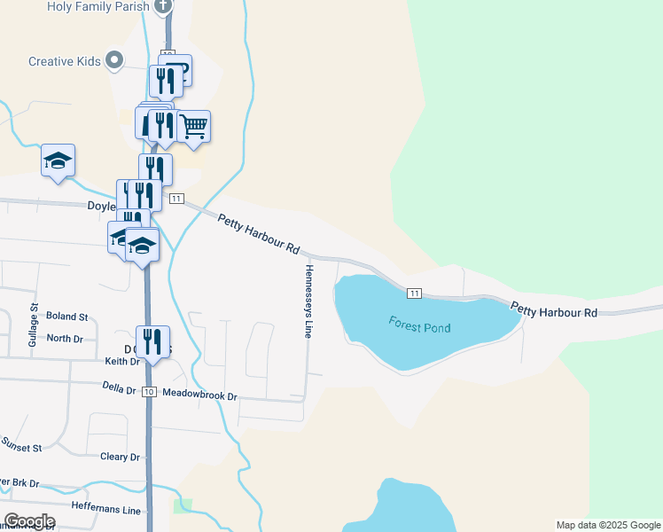 map of restaurants, bars, coffee shops, grocery stores, and more near 2 Forest Pond Road in St. John's