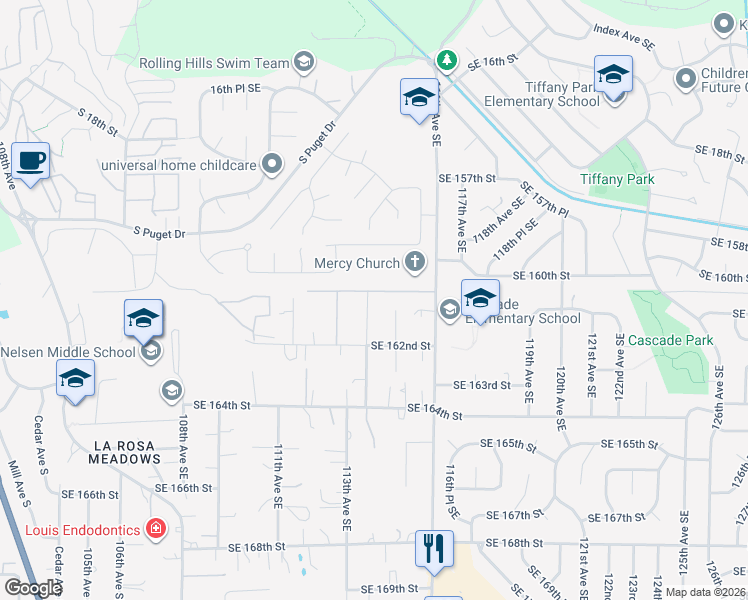 map of restaurants, bars, coffee shops, grocery stores, and more near 11411 Southeast 22nd Street in Renton