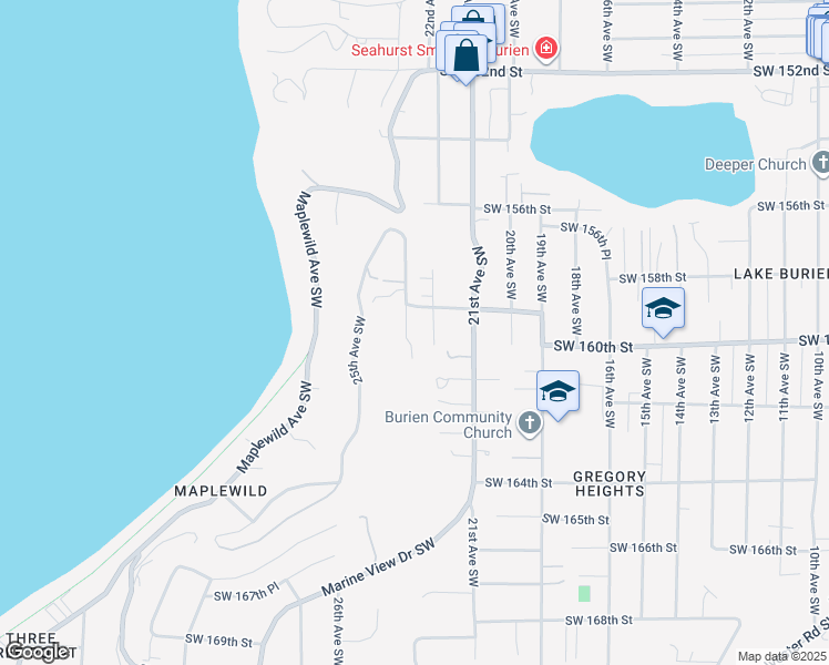 map of restaurants, bars, coffee shops, grocery stores, and more near 15921 22nd Avenue Southwest in Burien