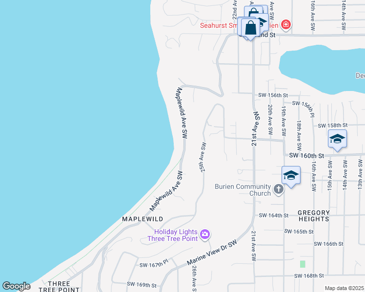map of restaurants, bars, coffee shops, grocery stores, and more near 15929 Maplewild Avenue Southwest in Burien