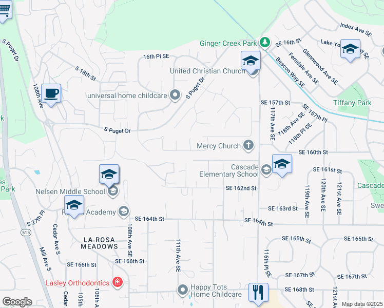 map of restaurants, bars, coffee shops, grocery stores, and more near 2103 Southeast 22nd Place in Renton