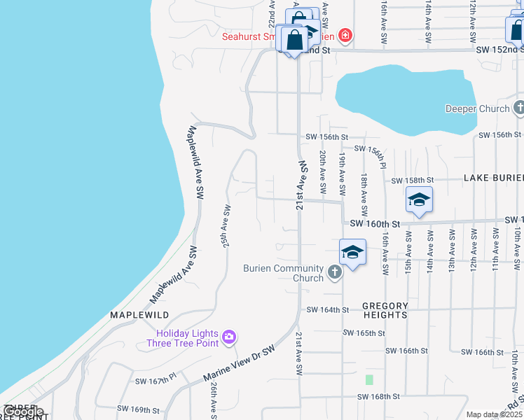 map of restaurants, bars, coffee shops, grocery stores, and more near 15921 22nd Avenue Southwest in Burien