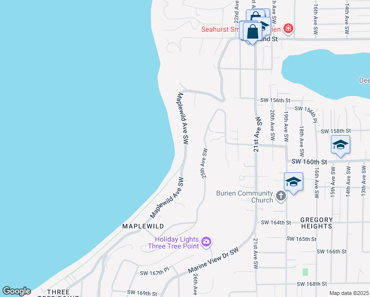 map of restaurants, bars, coffee shops, grocery stores, and more near 15929 Maplewild Avenue Southwest in Burien
