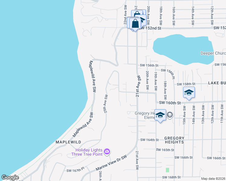 map of restaurants, bars, coffee shops, grocery stores, and more near 15909 23rd Avenue Southwest in Burien