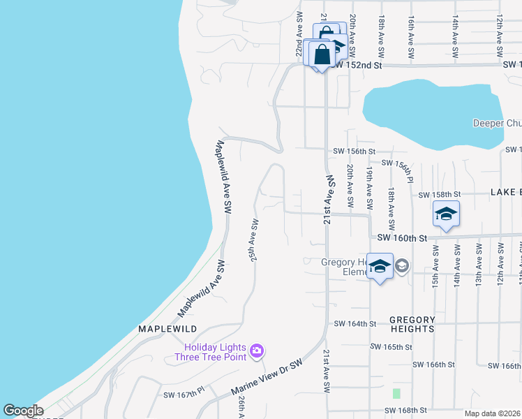 map of restaurants, bars, coffee shops, grocery stores, and more near 15909 23rd Avenue Southwest in Burien