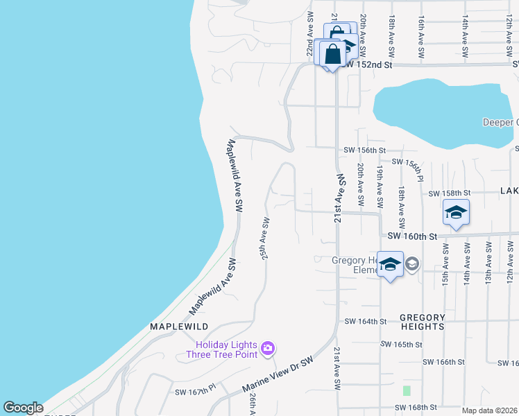map of restaurants, bars, coffee shops, grocery stores, and more near 15919 25th Avenue Southwest in Burien