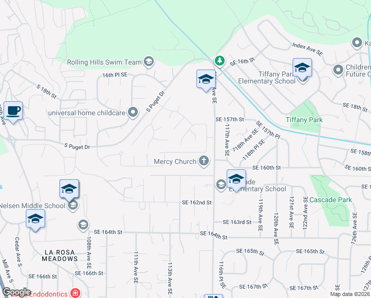 map of restaurants, bars, coffee shops, grocery stores, and more near 2100 Dayton Drive Southeast in Renton