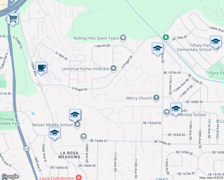 map of restaurants, bars, coffee shops, grocery stores, and more near 2108 Aberdeen Place Southeast in Renton