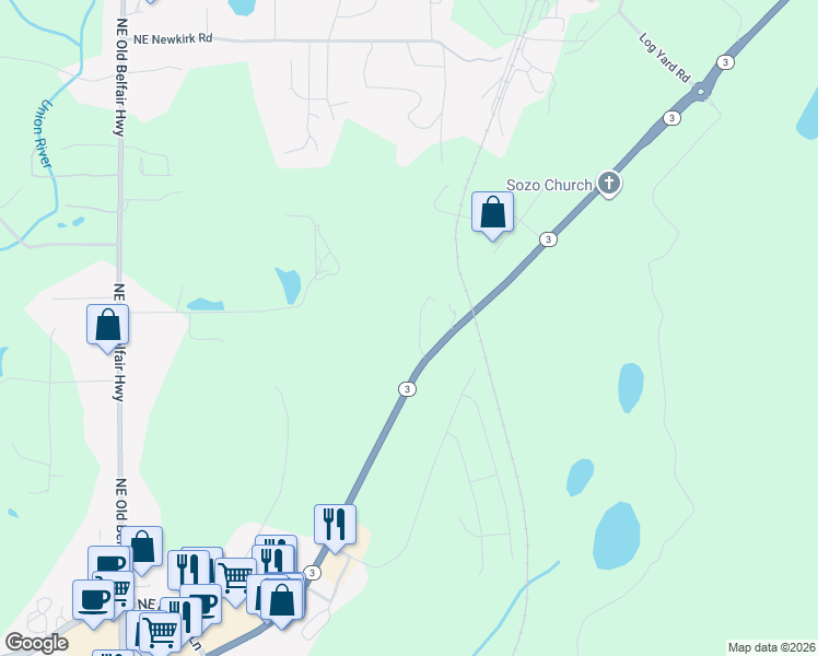 map of restaurants, bars, coffee shops, grocery stores, and more near 24701 Washington 3 in Belfair