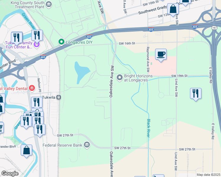 map of restaurants, bars, coffee shops, grocery stores, and more near Oakesdale Avenue Southwest in Renton