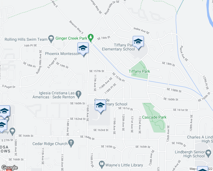 map of restaurants, bars, coffee shops, grocery stores, and more near 15852 118th Avenue Southeast in Renton