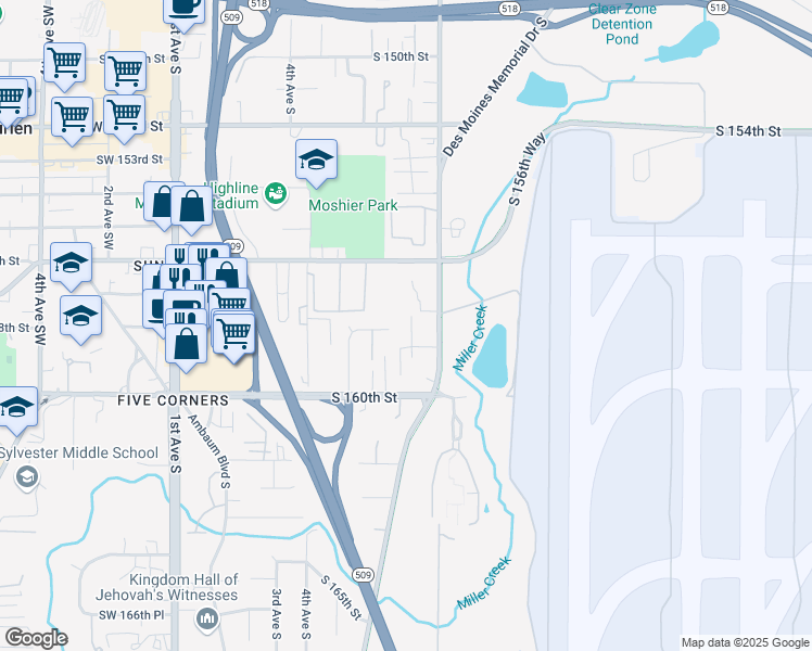 map of restaurants, bars, coffee shops, grocery stores, and more near 15811 7th Place South in Burien