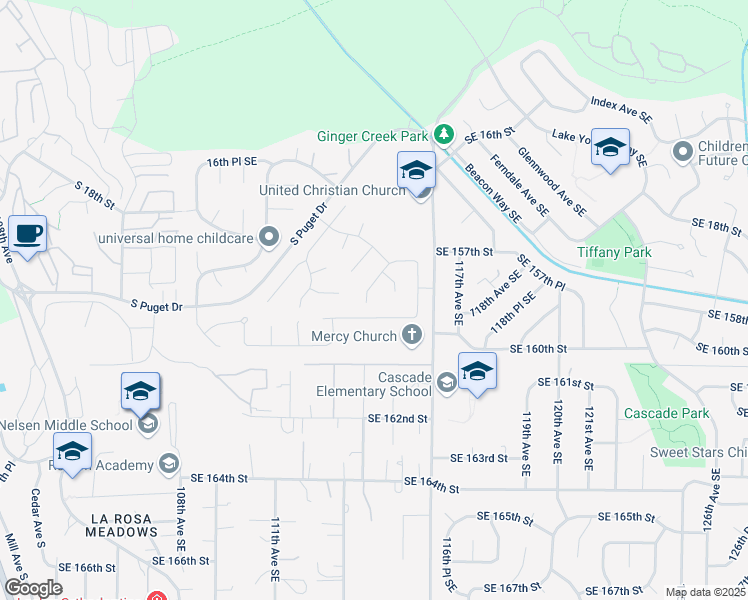 map of restaurants, bars, coffee shops, grocery stores, and more near 2100 Dayton Drive Southeast in Renton