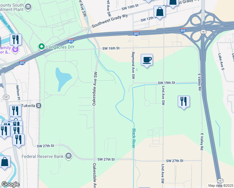 map of restaurants, bars, coffee shops, grocery stores, and more near 1905 Raymond Avenue Southwest in Renton