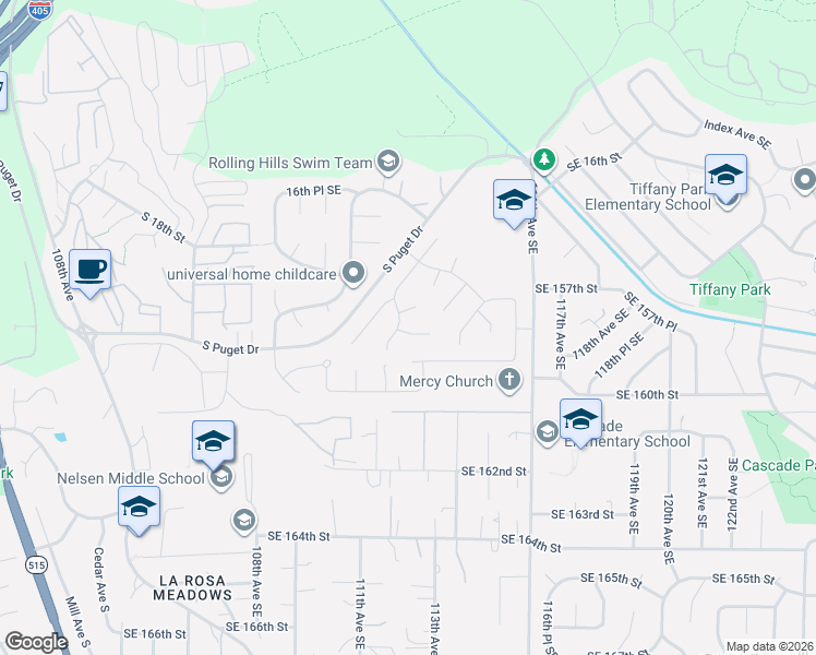 map of restaurants, bars, coffee shops, grocery stores, and more near 2036 Aberdeen Avenue Southeast in Renton