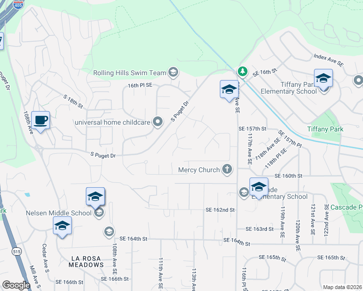 map of restaurants, bars, coffee shops, grocery stores, and more near 2036 Aberdeen Avenue Southeast in Renton