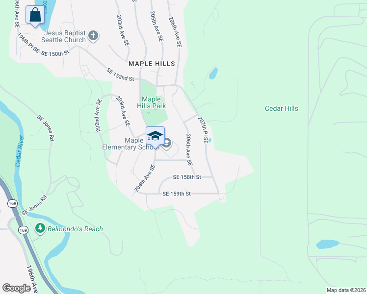 map of restaurants, bars, coffee shops, grocery stores, and more near 20458 Southeast 157th Street in Renton