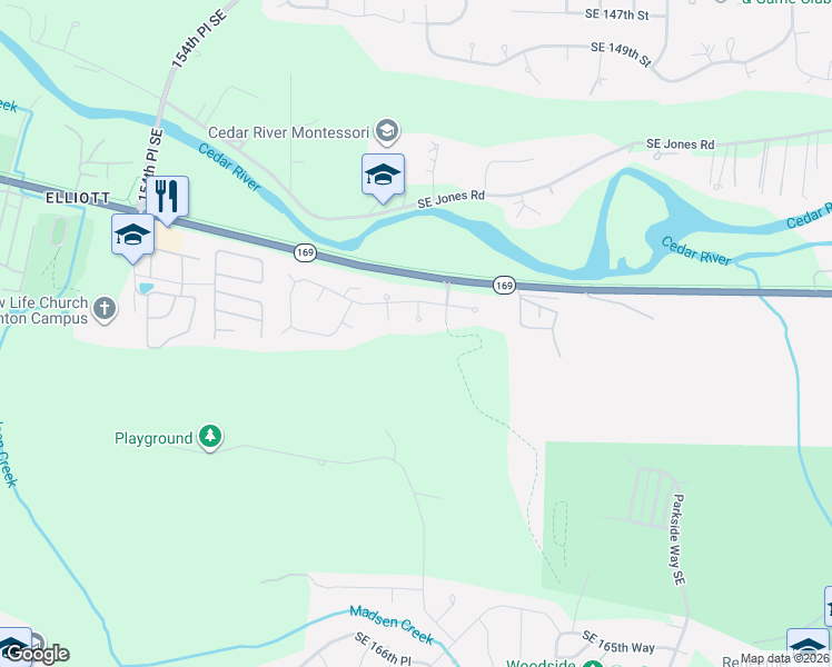 map of restaurants, bars, coffee shops, grocery stores, and more near 15621 160th Court Southeast in Renton