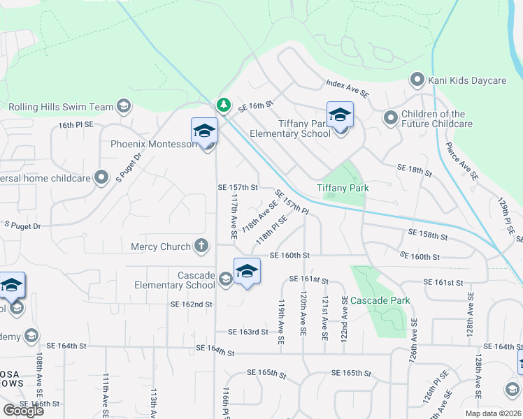 map of restaurants, bars, coffee shops, grocery stores, and more near 15771 118th Place Southeast in Renton