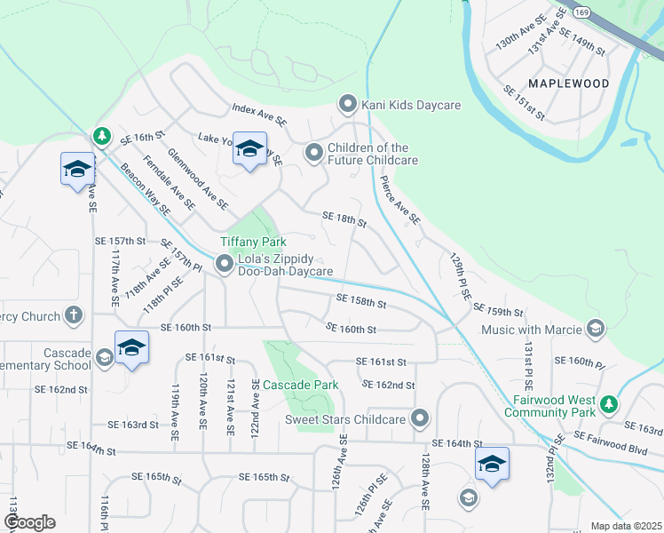 map of restaurants, bars, coffee shops, grocery stores, and more near 12350 Southeast 158th Street in Renton