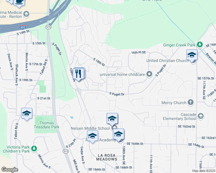map of restaurants, bars, coffee shops, grocery stores, and more near in Renton
