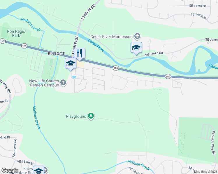 map of restaurants, bars, coffee shops, grocery stores, and more near 15620 156th Place Southeast in Renton