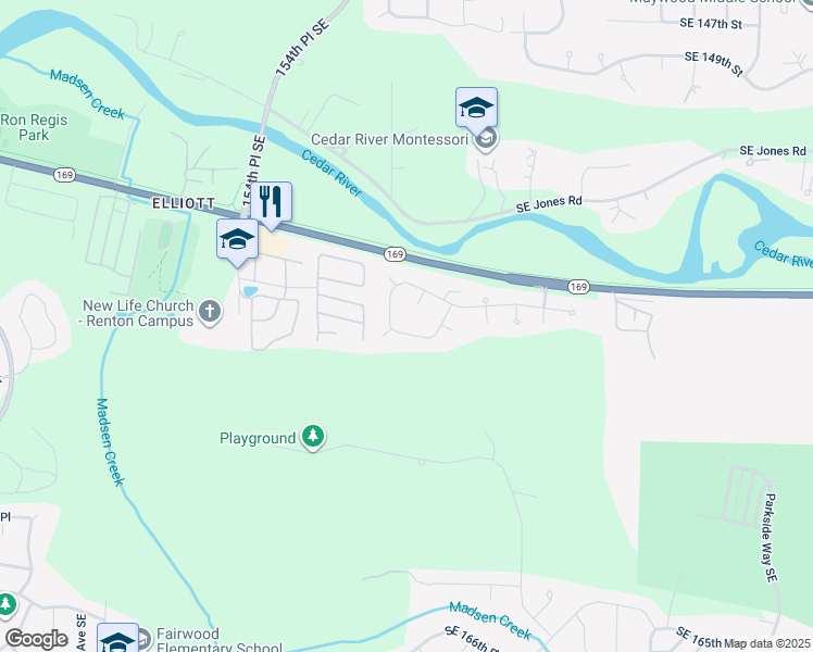 map of restaurants, bars, coffee shops, grocery stores, and more near 15620 Southeast 157th Street in Renton