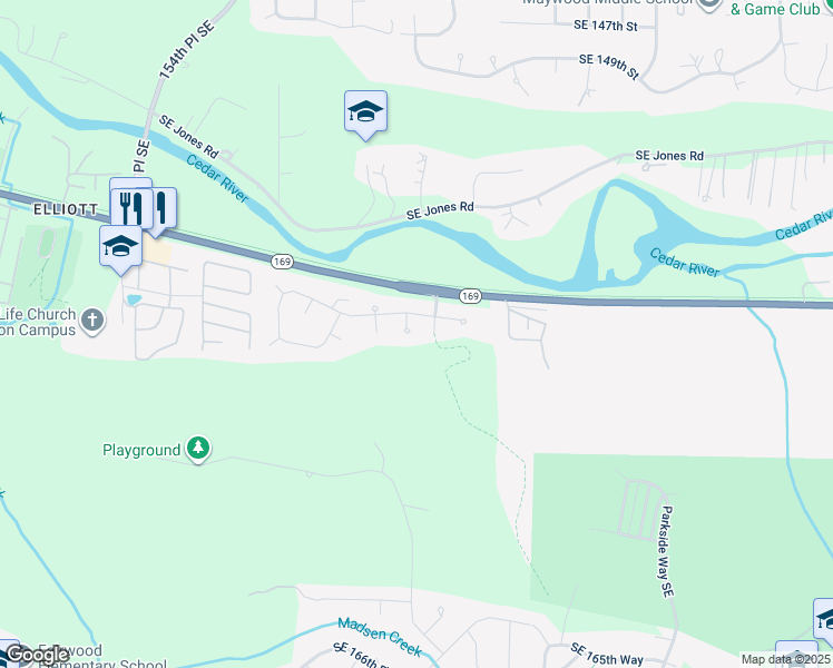 map of restaurants, bars, coffee shops, grocery stores, and more near 15616 160th Court Southeast in Renton