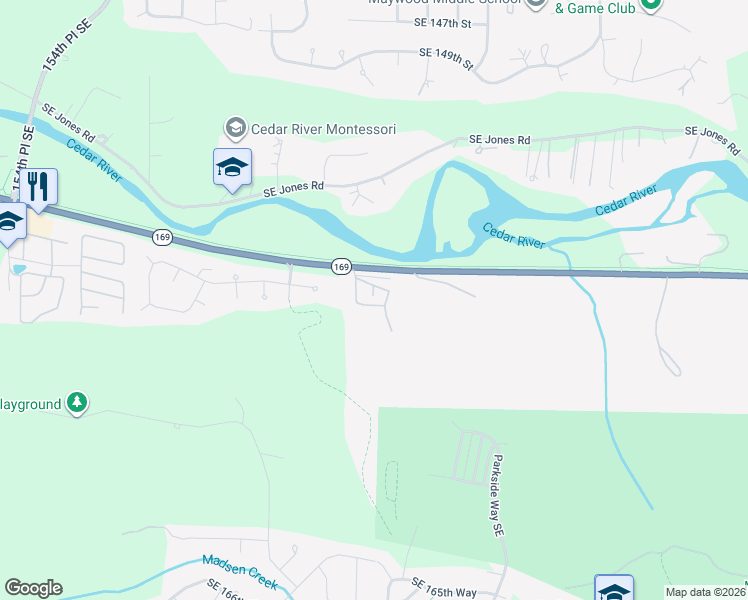 map of restaurants, bars, coffee shops, grocery stores, and more near 16405 Maple Valley Highway in Renton