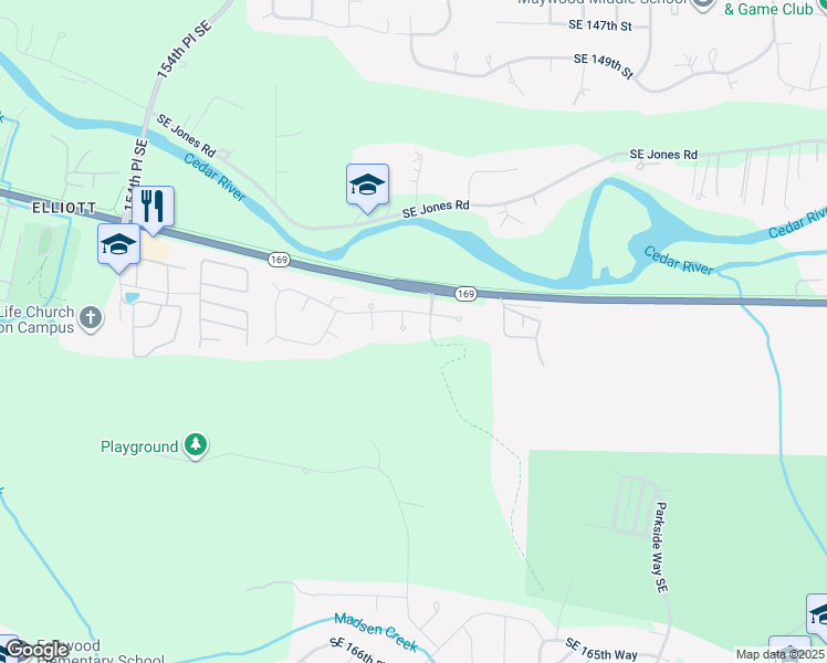 map of restaurants, bars, coffee shops, grocery stores, and more near 15616 160th Court Southeast in Renton