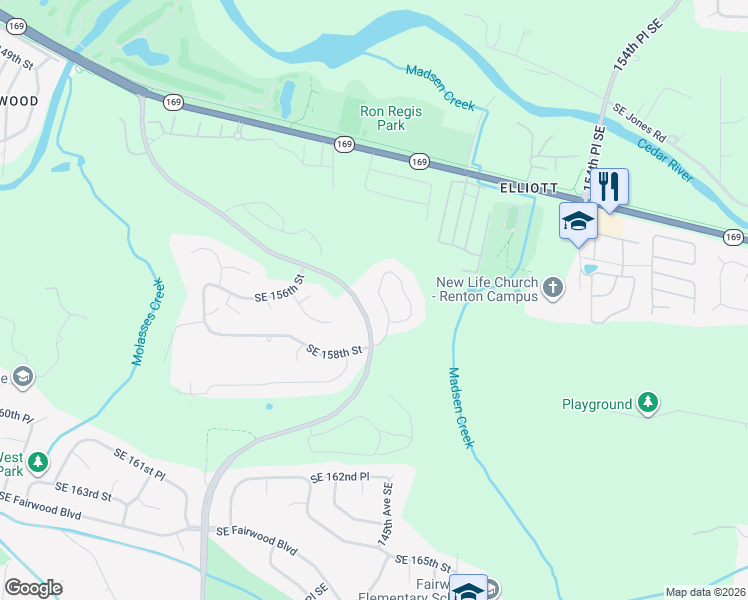 map of restaurants, bars, coffee shops, grocery stores, and more near 15729 142nd Place Southeast in Renton