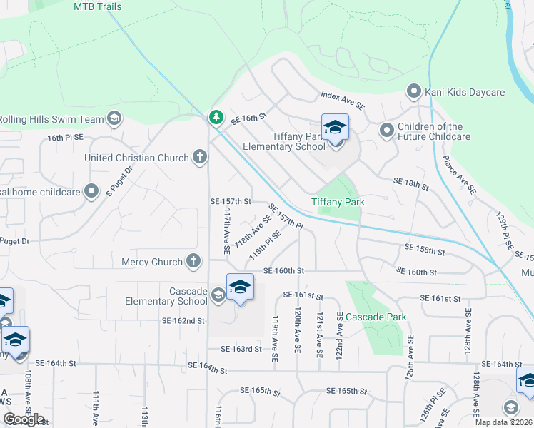 map of restaurants, bars, coffee shops, grocery stores, and more near 11817 Southeast 157th Place in Renton
