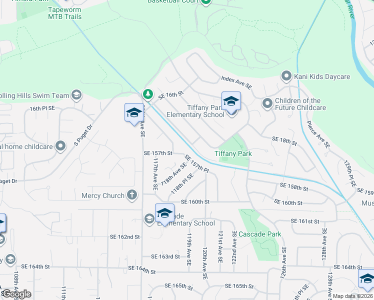 map of restaurants, bars, coffee shops, grocery stores, and more near 11817 Southeast 157th Place in Renton