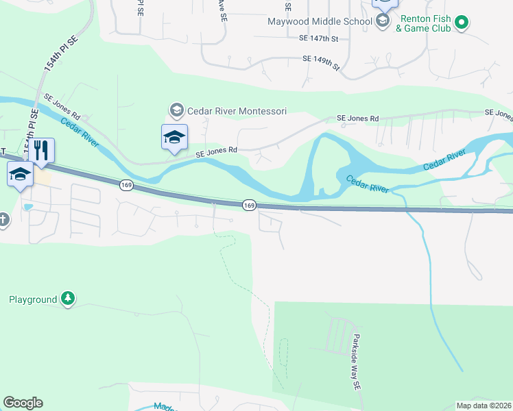 map of restaurants, bars, coffee shops, grocery stores, and more near 16501 Renton-Maple Valley Road in Renton