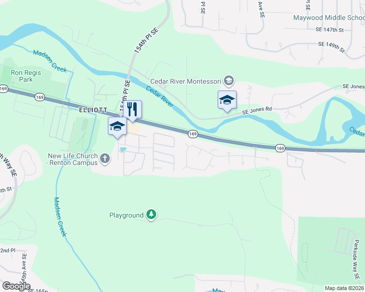 map of restaurants, bars, coffee shops, grocery stores, and more near 15620 156th Place Southeast in Renton