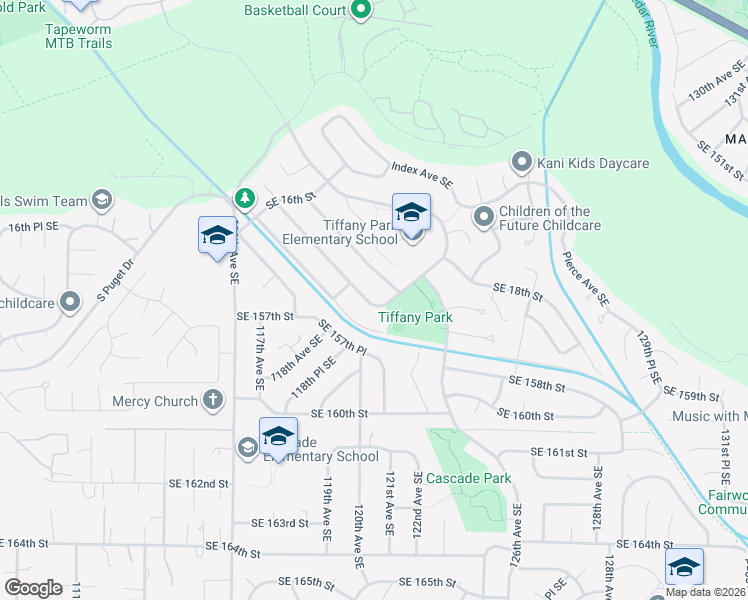 map of restaurants, bars, coffee shops, grocery stores, and more near 1912 Lake Youngs Way Southeast in Renton