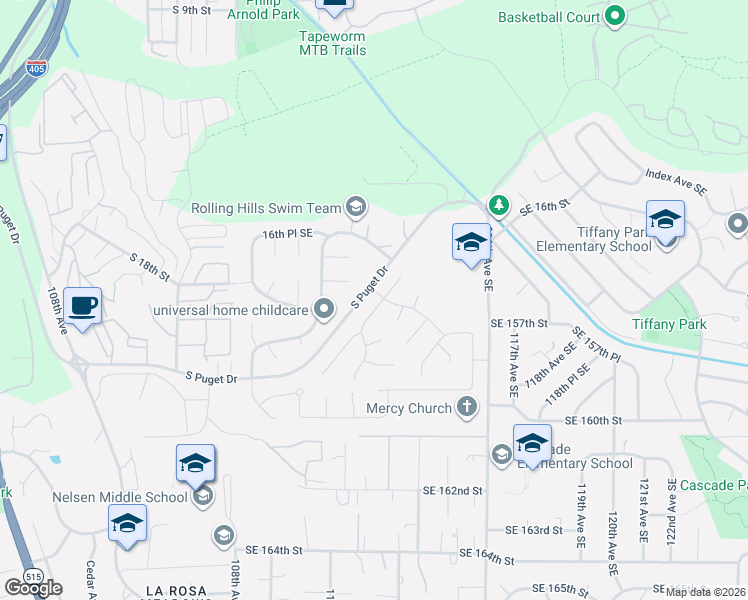 map of restaurants, bars, coffee shops, grocery stores, and more near 1917 Aberdeen Avenue Southeast in Renton