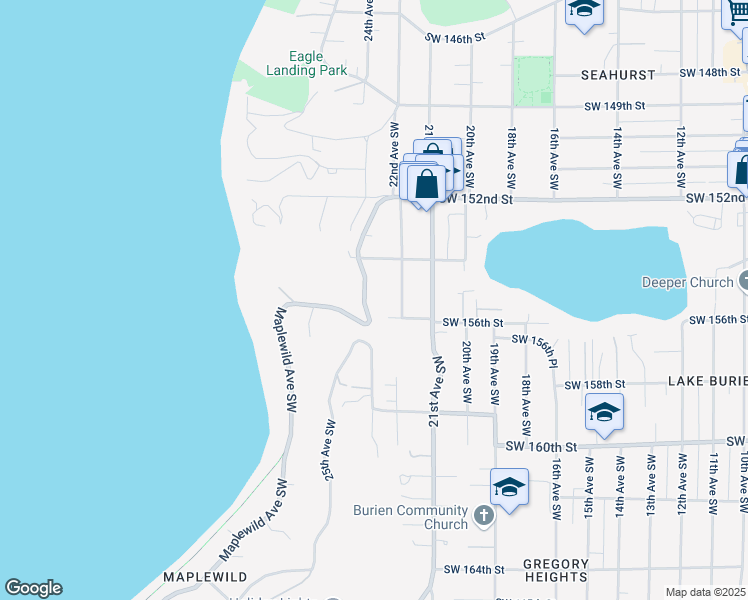 map of restaurants, bars, coffee shops, grocery stores, and more near 15415 22nd Avenue Southwest in Burien