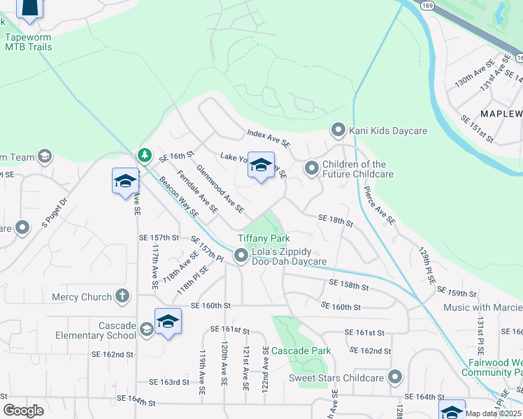 map of restaurants, bars, coffee shops, grocery stores, and more near 1815 Lake Youngs Way Southeast in Renton