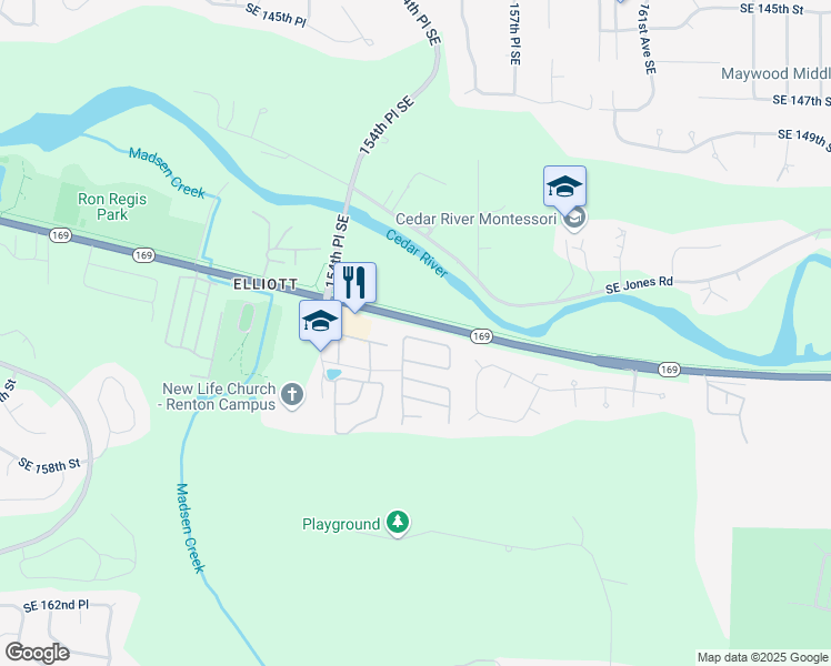 map of restaurants, bars, coffee shops, grocery stores, and more near 15521 Maple Valley Highway in Renton