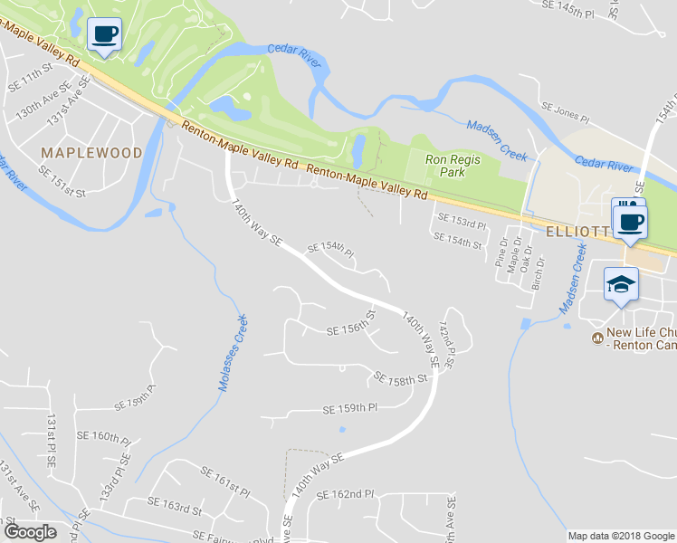 map of restaurants, bars, coffee shops, grocery stores, and more near 15429 141st Place Southeast in Renton