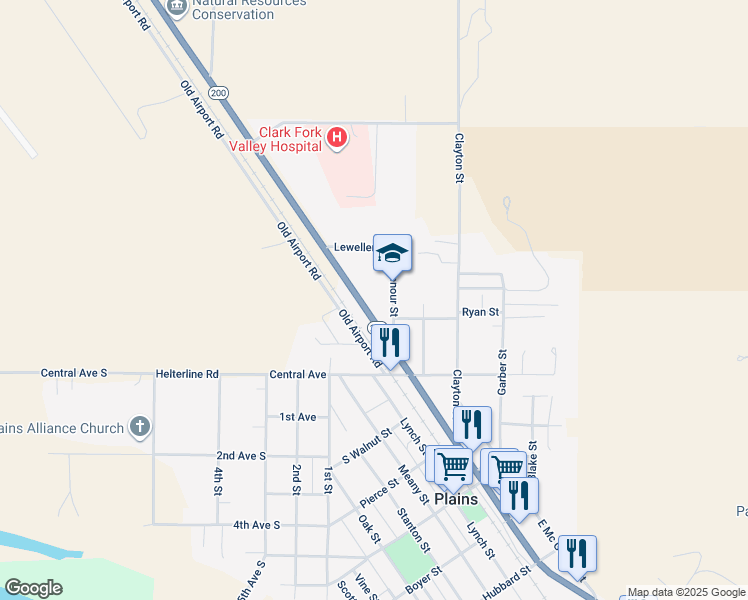 map of restaurants, bars, coffee shops, grocery stores, and more near 413 Rittenour Street in Plains