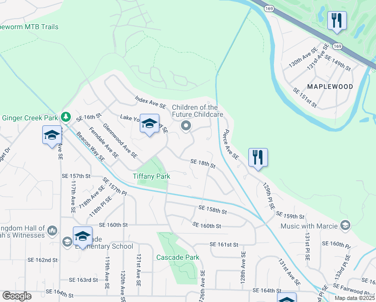 map of restaurants, bars, coffee shops, grocery stores, and more near 1724 Monroe Avenue Southeast in Renton