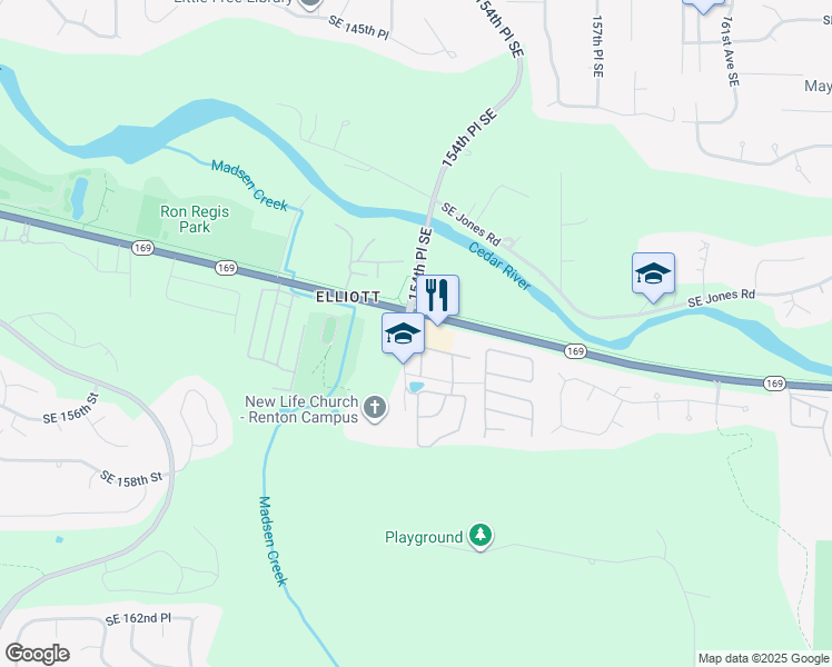 map of restaurants, bars, coffee shops, grocery stores, and more near 15221 Maple Valley Highway in Renton