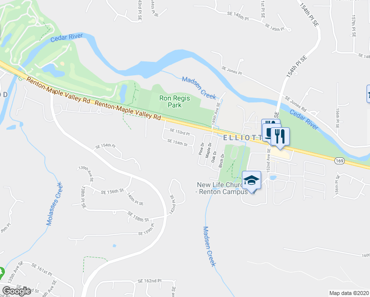 map of restaurants, bars, coffee shops, grocery stores, and more near 15431 146th Place Southeast in Renton